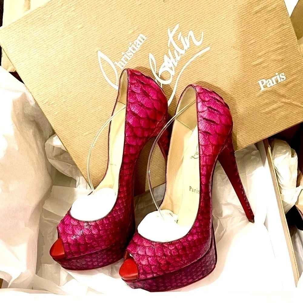 Christian Louboutin Lady Peep Python skin peep pumps EU39 rare 100% authentic - Picture 3 of 12